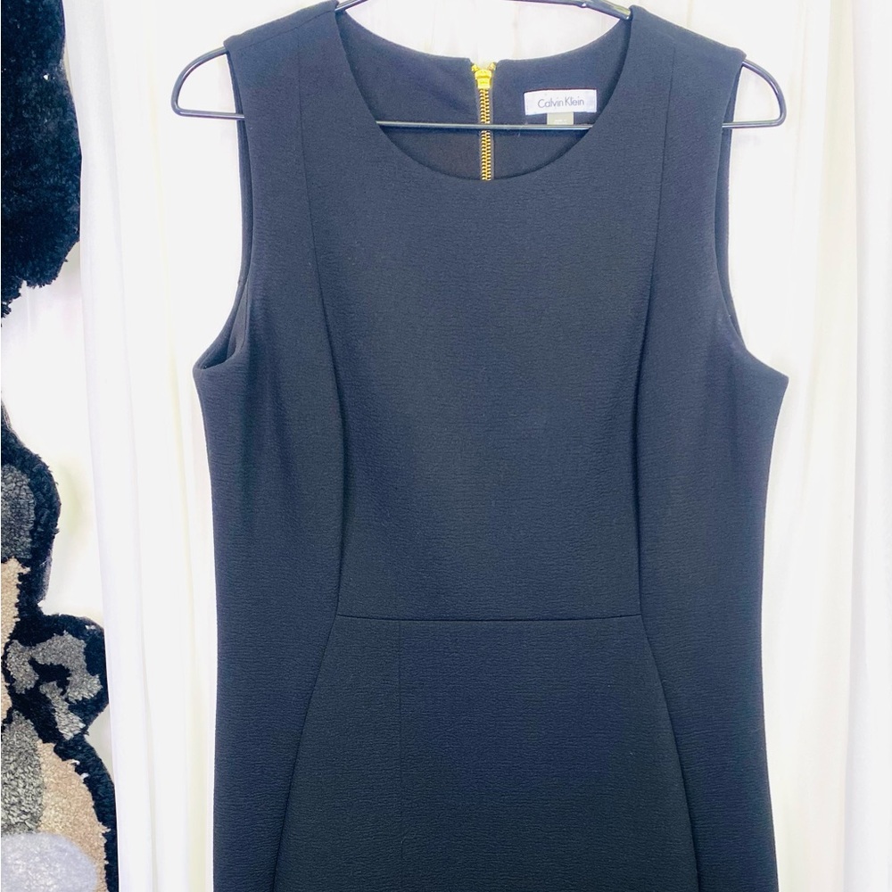 Calvin Klein Black Sheath Dress Gold Exposed Zipper